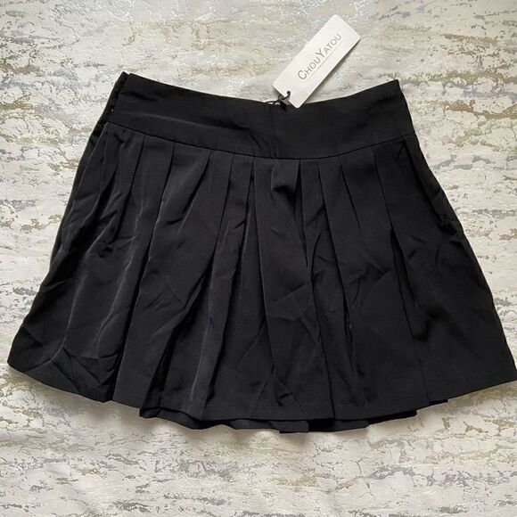 NWT Black Pleated Tennis Mini Skirt 90s Y2K - Picture 9 of 12